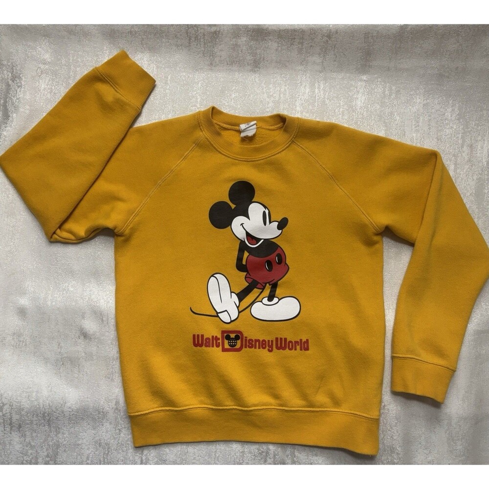 Walt Disney Unisex World Mickey Mouse Mustard  Yellow  Sweatshirt Size 11-12